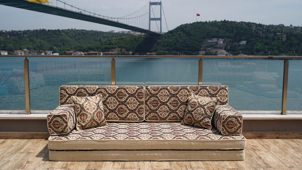 Graues Schlafsofa, Orientalische Bodensitze, Türkisches Bodensez, Modulares Bodensez, Diwan-Sofagarnituren, Handgemachte Böhmische Sitzgelegenheiten