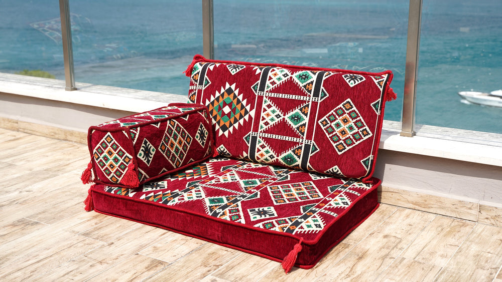 Kleines Majlis Sofa Set, Türkis 4 Zoll dicke Bodenbestuhlung, Arabisches Bodentisch-Sofa Set mit Armlehnenkissen
