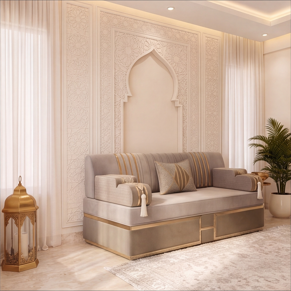Arabic Majlis Floor Sofa – Corner Sectional Floor Cushions – Traditional Majlis Seating – Moroccan Style Couch