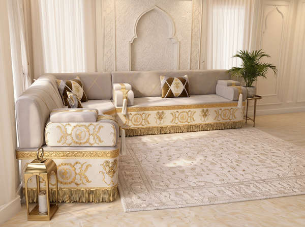 Handmade Arabic Majlis Sofa – Velvet Floor Seating Set – U L Single Layout – Oriental Middle Eastern Couch – Moroccan Floor Sofa