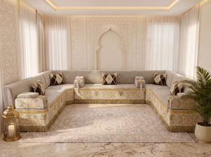 Handmade Arabic Majlis Sofa – Velvet Floor Seating Set – U L Single Layout – Oriental Middle Eastern Couch – Moroccan Floor Sofa