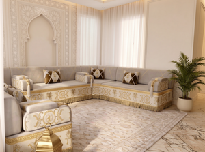 Handmade Arabic Majlis Sofa – Velvet Floor Seating Set – U L Single Layout – Oriental Middle Eastern Couch – Moroccan Floor Sofa