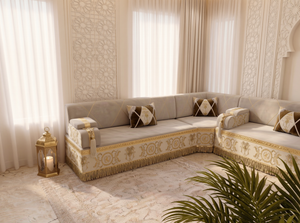 Handmade Arabic Majlis Sofa – Velvet Floor Seating Set – U L Single Layout – Oriental Middle Eastern Couch – Moroccan Floor Sofa