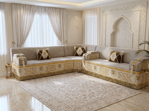 Handmade Arabic Majlis Sofa – Velvet Floor Seating Set – U L Single Layout – Oriental Middle Eastern Couch – Moroccan Floor Sofa