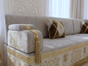 Handmade Arabic Majlis Sofa – Velvet Floor Seating Set – U L Single Layout – Oriental Middle Eastern Couch – Moroccan Floor Sofa