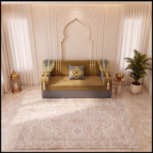 Arabic Majlis Seating Set – Modular Floor Sofa – U L Single Shapes – Taupe Velvet Floor Couch – Moroccan Oriental Majlis