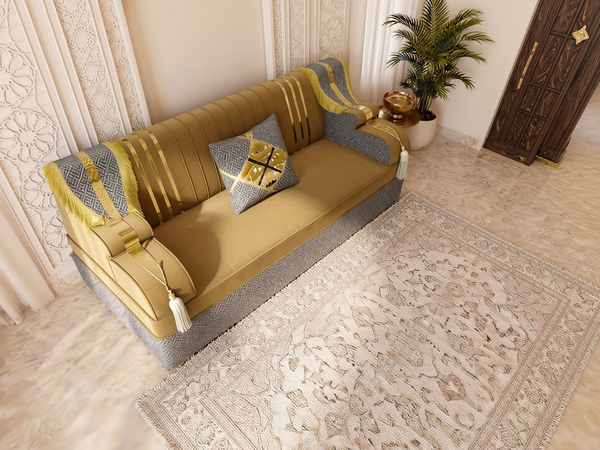 Arabic Majlis Seating Set – Modular Floor Sofa – U L Single Shapes – Taupe Velvet Floor Couch – Moroccan Oriental Majlis