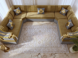 Arabic Majlis Seating Set – Modular Floor Sofa – U L Single Shapes – Taupe Velvet Floor Couch – Moroccan Oriental Majlis