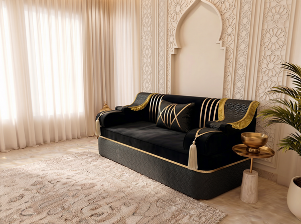 Luxury Arabic Majlis Sofa – Sectional Floor Seating – U Shaped Couch – L Shaped Corner Sofa – Middle Eastern Floor Cushion