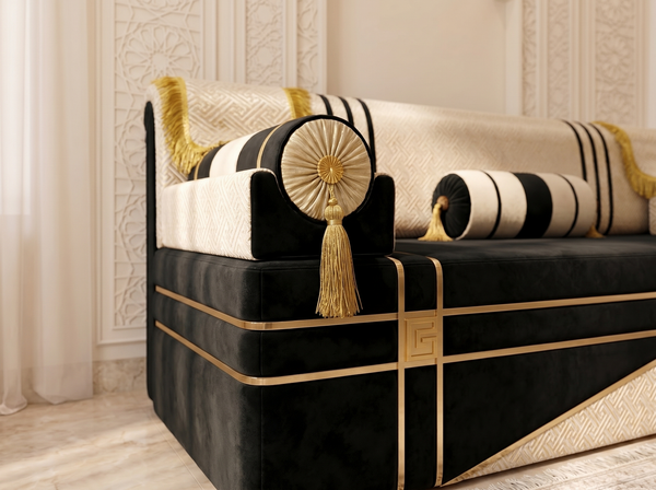 Oriental Arabic Majlis Floor Sofa – U L Single Set – Velvet Middle Eastern Seating – Moroccan Floor Couch – Handmade Majlis