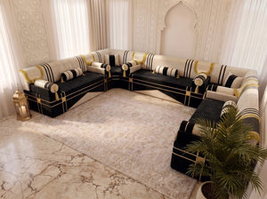 Oriental Arabic Majlis Floor Sofa – U L Single Set – Velvet Middle Eastern Seating – Moroccan Floor Couch – Handmade Majlis