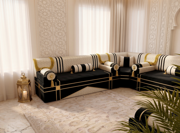 Oriental Arabic Majlis Floor Sofa – U L Single Set – Velvet Middle Eastern Seating – Moroccan Floor Couch – Handmade Majlis