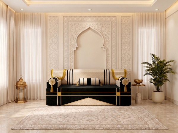 Oriental Arabic Majlis Floor Sofa – U L Single Set – Velvet Middle Eastern Seating – Moroccan Floor Couch – Handmade Majlis