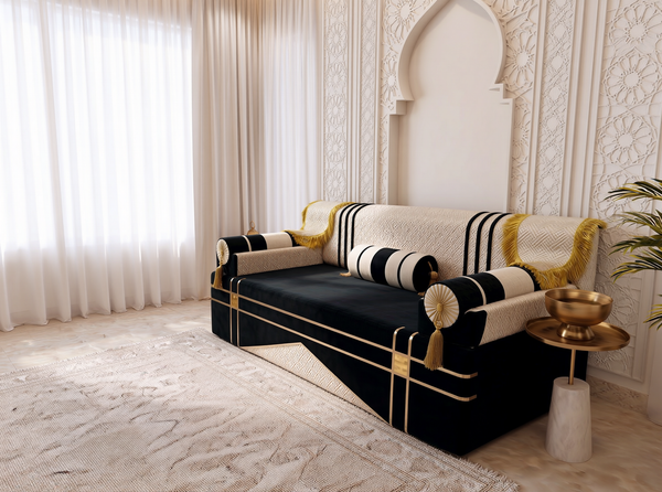 Oriental Arabic Majlis Floor Sofa – U L Single Set – Velvet Middle Eastern Seating – Moroccan Floor Couch – Handmade Majlis