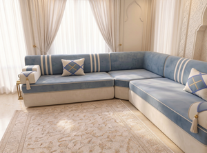 Arabic Majlis Sofa Set – Floor Seating U L Single – Gold Velvet Floor Couch – Gulf Middle Eastern Majlis – Oriental Sofa