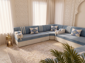 Arabic Majlis Sofa Set – Floor Seating U L Single – Gold Velvet Floor Couch – Gulf Middle Eastern Majlis – Oriental Sofa
