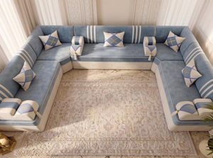 Arabic Majlis Sofa Set – Floor Seating U L Single – Gold Velvet Floor Couch – Gulf Middle Eastern Majlis – Oriental Sofa