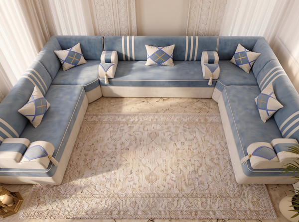 Arabic Majlis Sofa Set – Floor Seating U L Single – Gold Velvet Floor Couch – Gulf Middle Eastern Majlis – Oriental Sofa