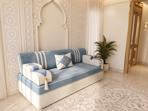 Arabic Majlis Sofa Set – Floor Seating U L Single – Gold Velvet Floor Couch – Gulf Middle Eastern Majlis – Oriental Sofa