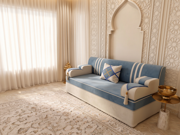 Arabic Majlis Sofa Set – Floor Seating U L Single – Gold Velvet Floor Couch – Gulf Middle Eastern Majlis – Oriental Sofa
