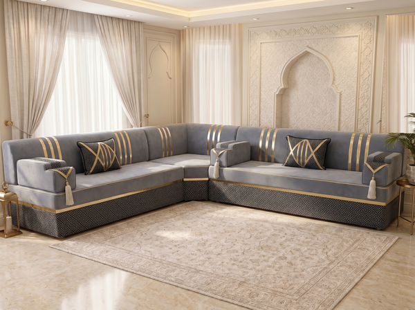 Handmade Majlis Floor Sofa – U Shaped Seating Set – L Shaped Corner Couch – Single Loveseat Sofa – Arabic Oriental Majlis