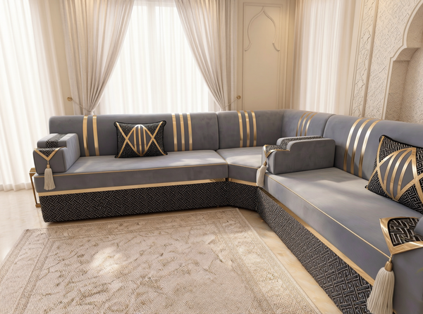 Handmade Majlis Floor Sofa – U Shaped Seating Set – L Shaped Corner Couch – Single Loveseat Sofa – Arabic Oriental Majlis