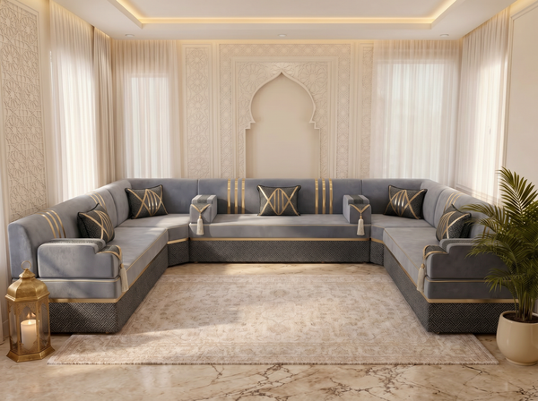 Handmade Majlis Floor Sofa – U Shaped Seating Set – L Shaped Corner Couch – Single Loveseat Sofa – Arabic Oriental Majlis