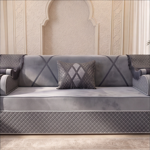 Luxury Arabic Majlis Sofa – Velvet Floor Seating – U L Single Modular Set – Middle Eastern Couch – Moroccan Majlis Seating