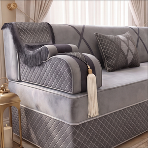 Luxury Arabic Majlis Sofa – Velvet Floor Seating – U L Single Modular Set – Middle Eastern Couch – Moroccan Majlis Seating