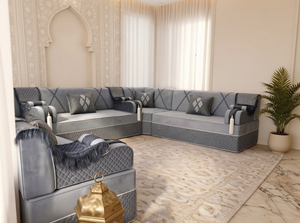 Luxury Arabic Majlis Sofa – Velvet Floor Seating – U L Single Modular Set – Middle Eastern Couch – Moroccan Majlis Seating