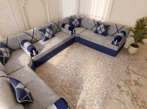 Luxury Arabic Majlis Seating – Modular Floor Sofa Set – U L Single Shapes – Velvet Oriental Couch – Gulf Saudi Majlis
