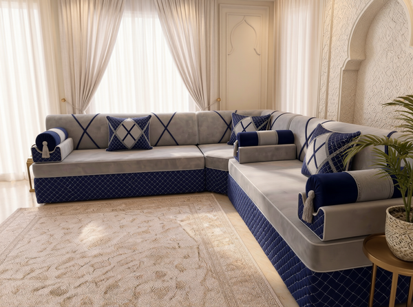 Luxury Arabic Majlis Seating – Modular Floor Sofa Set – U L Single Shapes – Velvet Oriental Couch – Gulf Saudi Majlis