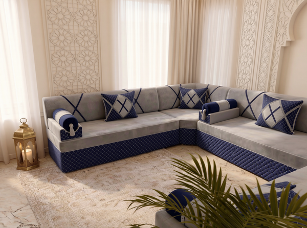 Luxury Arabic Majlis Seating – Modular Floor Sofa Set – U L Single Shapes – Velvet Oriental Couch – Gulf Saudi Majlis