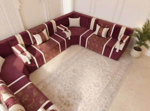 Luxury Arabic Majlis Sofa – U L Single Floor Seating – Oriental Velvet Floor Sofa – Middle Eastern Majlis – Moroccan Couch