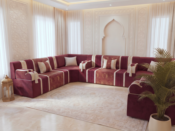 Luxury Arabic Majlis Sofa – U L Single Floor Seating – Oriental Velvet Floor Sofa – Middle Eastern Majlis – Moroccan Couch