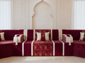 Luxury Arabic Majlis Sofa – U L Single Floor Seating – Oriental Velvet Floor Sofa – Middle Eastern Majlis – Moroccan Couch