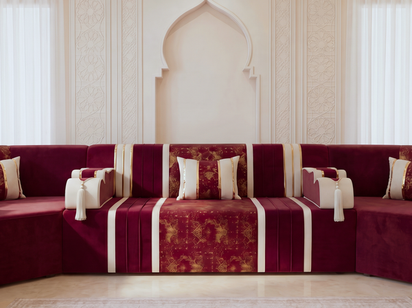 Luxury Arabic Majlis Sofa – U L Single Floor Seating – Oriental Velvet Floor Sofa – Middle Eastern Majlis – Moroccan Couch