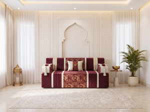 Luxury Arabic Majlis Sofa – U L Single Floor Seating – Oriental Velvet Floor Sofa – Middle Eastern Majlis – Moroccan Couch