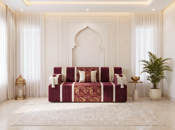 Luxury Arabic Majlis Sofa – U L Single Floor Seating – Oriental Velvet Floor Sofa – Middle Eastern Majlis – Moroccan Couch
