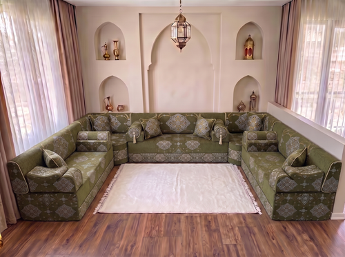 Green Arabic Jalsa Seating – Ottoman Floor Cushion – Traditional Living Room Sofa – Bohemian Floor Cushion – Ethnic Floor Couch