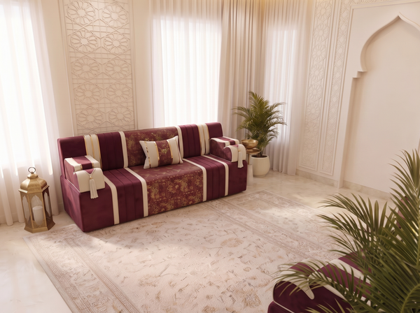 Luxury Arabic Majlis Sofa – U L Single Floor Seating – Oriental Velvet Floor Sofa – Middle Eastern Majlis – Moroccan Couch