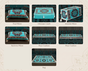 Blue Bursa Silk Trail: Single Floor Sofa Component – Washable Floor Cushion with Backrest – Turkish Floor Seating