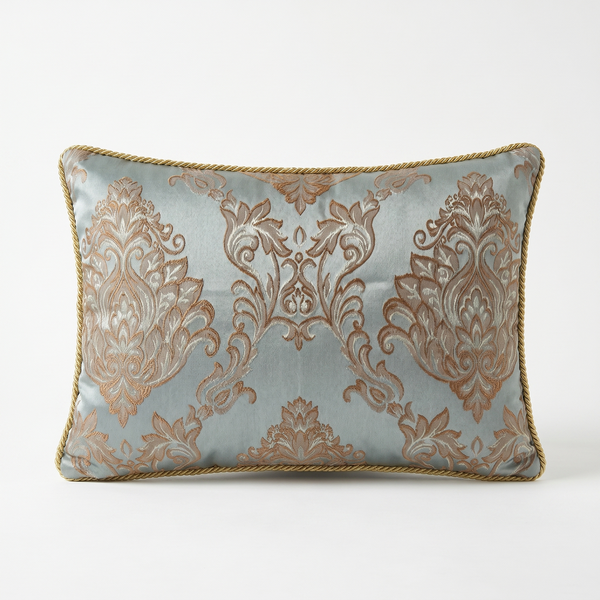 Mint Green Aegean Court: Damask Lumbar Pillow Cover – Baroque Embroidered – Cord Trim