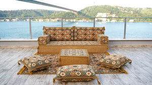 Gold Afghan Heritage: Single Floor Sofa Set – Arabic Majlis Seating – Low Seating Sofa – Middle Eastern Floor Sofa