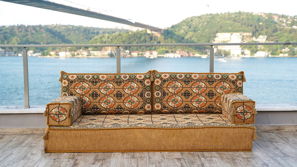 Gold Afghan Heritage: Single Floor Sofa Set – Arabic Majlis Seating – Low Seating Sofa – Middle Eastern Floor Sofa