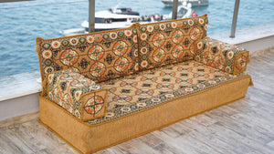 Gold Afghan Heritage: Single Floor Sofa Set – Arabic Majlis Seating – Low Seating Sofa – Middle Eastern Floor Sofa
