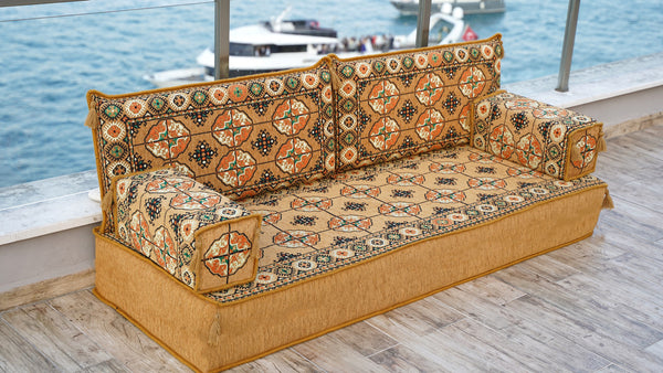 Gold Afghan Heritage: Single Floor Sofa Set – Arabic Majlis Seating – Low Seating Sofa – Middle Eastern Floor Sofa