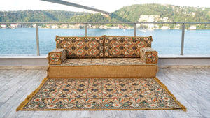 Gold Afghan Heritage: Single Floor Sofa Set – Arabic Majlis Seating – Low Seating Sofa – Middle Eastern Floor Sofa