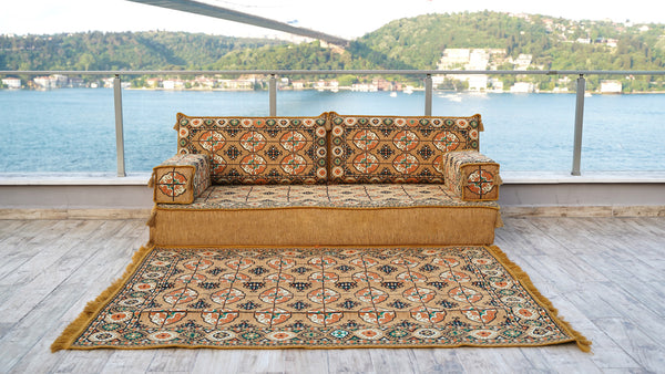 Gold Afghan Heritage: Single Floor Sofa Set – Arabic Majlis Seating – Low Seating Sofa – Middle Eastern Floor Sofa