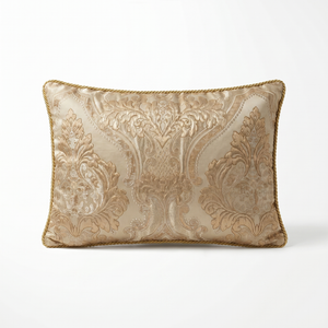 Cream Champagne Almond Royal: Baroque Medallion Cushion Cover – Jacquard Lumbar – Ornate Pattern